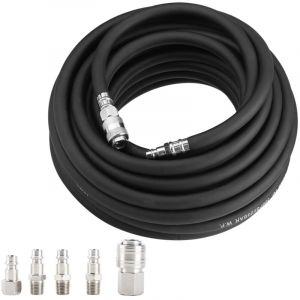 Tuyau Pneumatique Caoutchouc 15m (300PSI) + 5 Raccords Rapides Européens - Kit Professionnel pour Compresseur d'Air