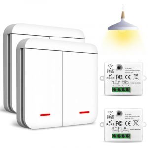 433Mhz Interrupteur D'&eacute;clairage Sans Fil, Interrupteur Va et Vient Sans Fil avec R&eacute;cepteur- 2200W/10A (Kit 2pi&egrave;ce 2 in 1 interrupteurs + 2