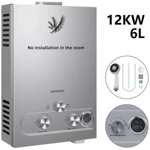 Chauffe-eau instantan&eacute; au GPL, 6 L 12 kW, Chauffe-eau propane/butane avec affichage LED et protections de s&eacute;curit&eacute;, Chauffe-eau ext&eacute;rieur