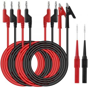Câbles de Test de Multimètre avec Sondes de Multimètre Pince Crocodile Fiche Banane 4mm pour Multimetre Professionnel Testeur Electrique Noir Rouge 6