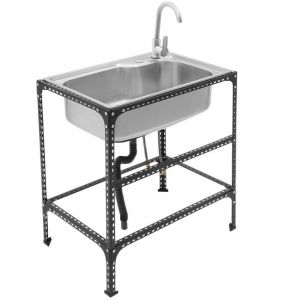 &Eacute;vier en acier inoxydable avec robinets, &Eacute;vier autonome, &Eacute;vier de cuisine Pour restaurant, cuisine, maison, h&ocirc;tel, bar, caf&eacute;, buanderie, jardin, 71 x