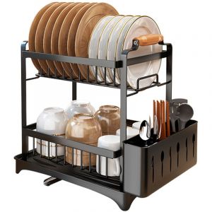 Skecten - gouttoir &agrave; Vaisselle &agrave; 2 Niveaux, &Eacute;gouttoir Couverts avec Drainage, Egouttoir Vaisselle Acier au Carbone avec 2 Poign&eacute;es et