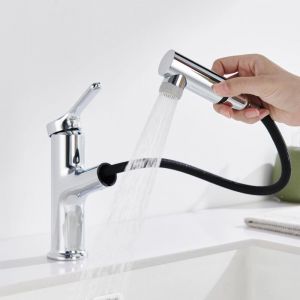 Robinet Salle Bain avec Douchette Extractible &agrave; 2 Modes, Mitigeur Lavabo, Robinets &agrave; Levier Unique, Adapt&eacute; pour Lavabo &agrave; Poser, A&eacute;rateur Amovible,