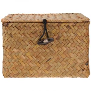 Feiyue - Panier de rangement en jonc de mer avec couvercle - Corbeille rectangulaire tissée à la main