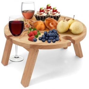 Table de pique-nique pliable en bois avec support pour verre à vin rouge - Table de pique-nique pliable - Petite table de plage pour jardin, voyage,