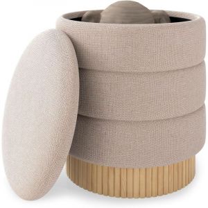 COSTWAY Pouf Rangement Rond 35,5 L, Tabouret Coiffeuse en Chenille, Couvercle Amovible, Base en Bois de Pin, Si&egrave;ge Rembourr&eacute;, Tabouret de Rangement