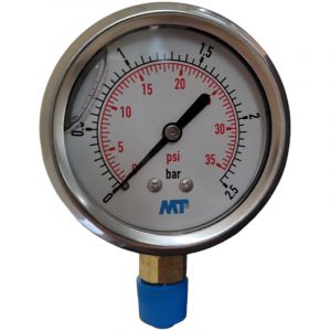 Manometre inox &agrave; bain glycerine - 1/4 pouce &oslash; 63 mm 0 - 2,5 bars - Mt bk