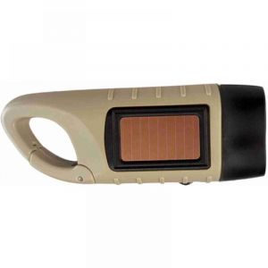 (Kaki) Lampe de Poche Lanterne Dynamo &agrave; Manivelle &agrave; &eacute;nergie Solaire avec Mousqueton Double Source d'alimentation pour Camping Randonn&eacute;e d'urgence