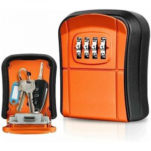 Boite à Clé Sécurisée Mural Mini Coffre à Clés Extérieur Bote à Clef avec Code Numérique à 4 Chiffres (Orange)