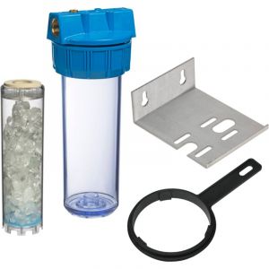 Porte-filtre &agrave; eau 9 pouce 3/4 - 20/27F avec cartouche anti-calcaire, &eacute;querre et cl&eacute;