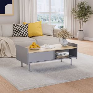 Table basse Velina, gris/chêne, 100x50cm avec 2 tiroirs, Vicco