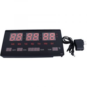 Horloge Murale Num&eacute;rique LED Grande Taille avec R&eacute;tro&eacute;clairage, Calendrier, Sonnerie Horaire et Prise US 110‑220V Rouge