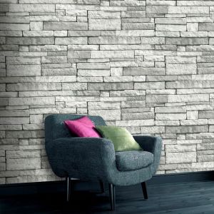 Papier peint intissé Briques Claires Grainé 1005 x 52cm Gris