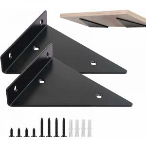 4 Pièces Supports d'étagère Flottants, Supports à Tablettes Muraux Triangulaires Invisibles, Equerre Etagere Murale Métal pour étagère Noir 140×130mm