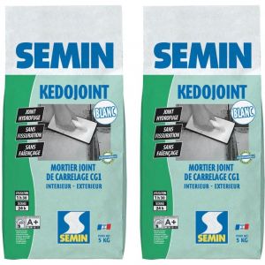 Semin - Joint en Poudre Blanc pour Carrelage Kedojoint Blanc, Intérieur, sac de 5 kg, lot de 2