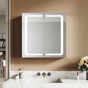 Sonni - Armoire de Salle de Bain à Miroir led Fonction Anti-buée avec Prise Armoire de Toilette Miroir Salle de Bain 65x65x13.3cm