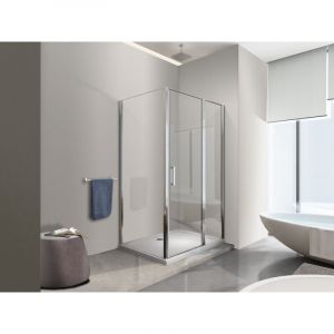 Douche de 6 mm - paroi fixe laterale et face frontale - porte battante (receveur non inclu) - 76,5-79 fixe x 97-100 petite mur+vantail (35+65) - Nala