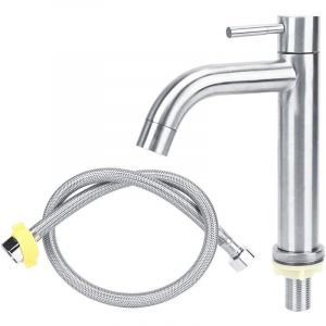 SJLERST Robinet lavabo inox brossé colonne eau froide flexible inclus