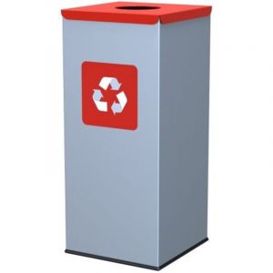 Poubelle de tri s&eacute;lectif en m&eacute;tal 30x30x70cm 60L METAL - couvercle rouge