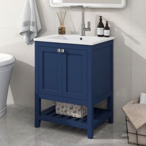 Meuble sous-vasque Modfu meuble de salle de bain avec lavabo en céramique et 2 portes, bleu