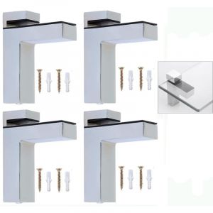 4 PCS Supports d'Étagère en Verre Support de Tablette en verre Réglable et Adaptable d'Épaisseur de 5-30mm pour Salle de Bain, Fixation Murale à Vis