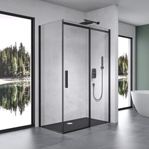 Mai&mai - Paroi de Douche Cabine de Douche 70X120 Noir avec Porte de Douche Coulissante Montage R&eacute;versible Verre Tremp&eacute; Transparent Rav18