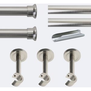 Boulet - Kit de tringle &agrave; rideaux Nickel Mat 300cm Diam.20mm Embout Chapeau - Fixation Mur
