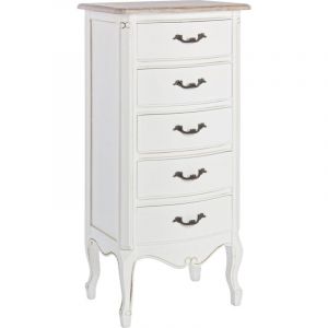 Chiffonnier 5 tiroirs 48x35x100 cm en bois blanc - reberty
