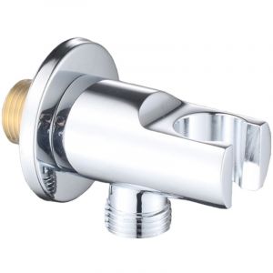 Coude d'alimentation en eau mural avec support pour douchette, raccord de flexible de douche en laiton chrom&eacute; de 1/2 pouce, coude d'&eacute;vacuation mural
