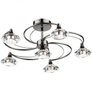 DAR LUTHER - Plafonnier semi-affleurant en cristal de chrome noir, 6x G9
