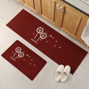 2Pcs Tapis Cuisine Devant Evier Antid&eacute;rapant Tapis de Sol Absorbant Lavable D&eacute;coration,Rouge,Motif de Pissenlit,40 60CM et 40 120CM