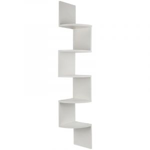 Hofuton Étagère Murale d'angle à 5 Niveaux, Meuble de Rangement, Étagère de Cuisine, en Forme Zigzag, pour Chambre, Salon, Bureau, Blanc