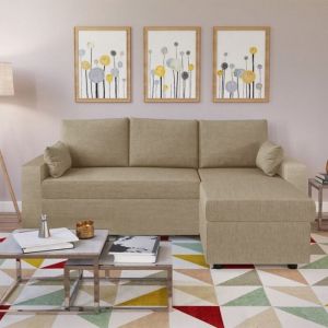 Canapé d'angle odeon convertible, coffre et réversible / Beige/ 220x147x87 cm