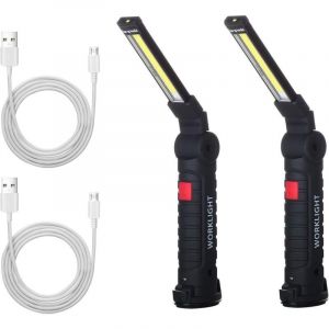 2 x Lampe de Travail COB Baladeuse LED Rechargeable Lampe Atelier COB Torche Lampe de Poche Lampe de Travail Baladeuse LED avec Base Magn&eacute;tique Lampe