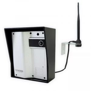 Platine de rue 600m autonome individuelle sans-fil - UltraCOM2 visière noire + antenne : contourner obstacle / pilier