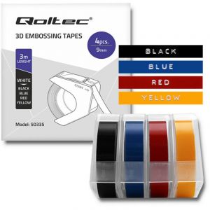 Lot de 4 rubans adh&eacute;sifs 3D Qoltec pour gaufreuse DYMO Omega 9 mm x 3 m 4 couleurs Autocollants