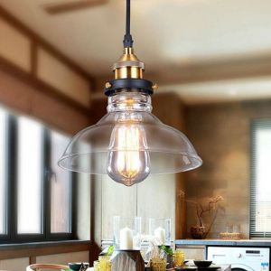 Lustre Suspension en Verre Industrielle R&eacute;tro Luminaire Vintage Lampe de Plafond E27 Abat-jour pour Salon Chambre Cuisine Transparent E