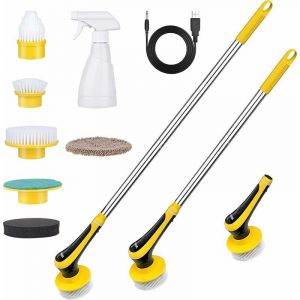 Brosse de nettoyage &eacute;lectrique Spin Scrubber sans fil - Brosse multifonction avec 6 t&ecirc;tes de brosse et barre t&eacute;lescopique r&eacute;glable pour salle de