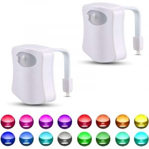 Lot de 2 veilleuses de toilettes &agrave; d&eacute;tecteur de mouvement, couleurs changeantes, LED pour WC.
