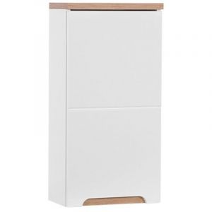 Meublorama - Meuble salle de bain ermano &ndash; Ch&ecirc;ne clair et blanc brillant &ndash; 35x70 cm &ndash; 1 porte &ndash; &agrave; suspendre