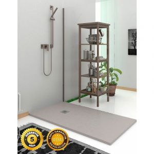 Receveur de douche extraplat - R&eacute;sine et charges min&eacute;rales - Texture Ardoise - Antid&eacute;rapante C3 - Fourni avec grille et siphon - Gris clair 90X110