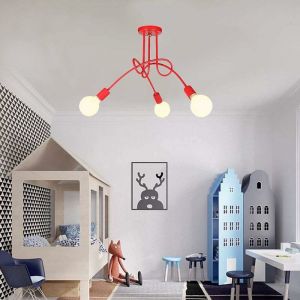 Axhup - Plafonnier Industrielle R&eacute;tro en M&eacute;tal Lustre Abat-jour E27 Luminaire Moderne pour Salon Chambre Salle &agrave; Manger 3 T&ecirc;te Rouge