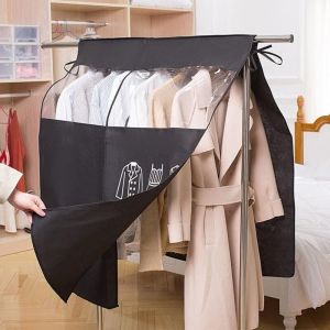 Housse de rangement,Housse pour portant &agrave; v&ecirc;tements 90 x 110 cm, housse anti-poussi&egrave;re, protection contre l'humidit&eacute;, porte-manteau, noir-RAPANDA