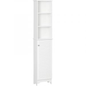 Meuble Colonne Salle de Bain 3 niches Placard Porte persienne 3 &eacute;tag&egrave;res MDF Panneaux de Particules Blanc