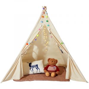 Mophorn - Tente de jeu pour enfants, tipi pour 1-5 ans, tapis et balles en peluche, fenêtres, intérieur et extérieur, garçons et filles, beige