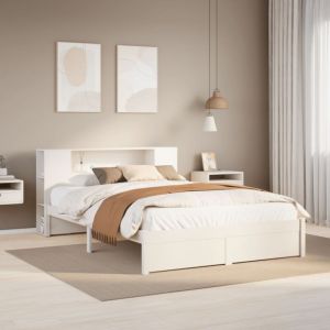 Maison Chic - Lit bibliothèque sans matelas-Lit Adulte avec rangements blanc 160x200 cm bois pin massif 365695