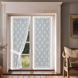 Paire de rideaux Bonne-Femme avec embrasses Blanc 60x120 cm