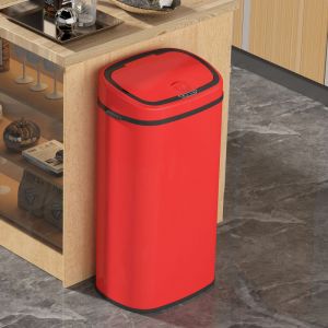 Poubelle de cuisine automatique 68L grande capacité en acier rouge avec cerclage