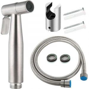 Kit Bidet WC avec Douchette - Pulverisateur Bidet a Main- Pomme de Douche Toilette avec Tuyau + Support en Inox + 2 Joint