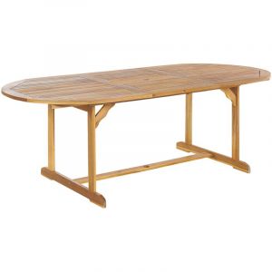 Table de Jardin Extensible Ovale 160 / 220 x 100 cm en Bois d'Accacia Clair avec une Touche Rustique pour Ext&eacute;rieur de Style Traditionnel Beliani